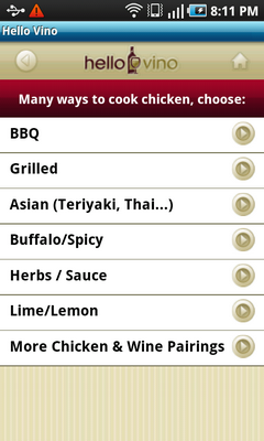 Top Android App Hello Vino Food Selection