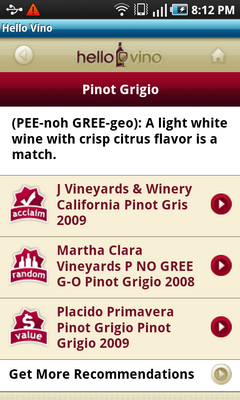 Top Android App Hello Vino Wine Pairings